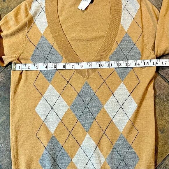 J. Crew 100% Merino Wool V-neck Argyle Plaid Long Sleeve Small - Picture 7 of 9